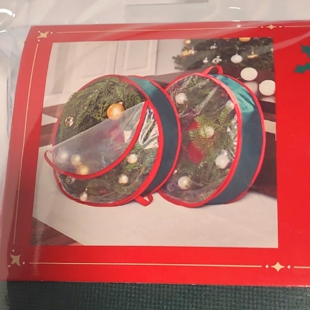 Wreath Storage Bags - Red and Green Set Of Two